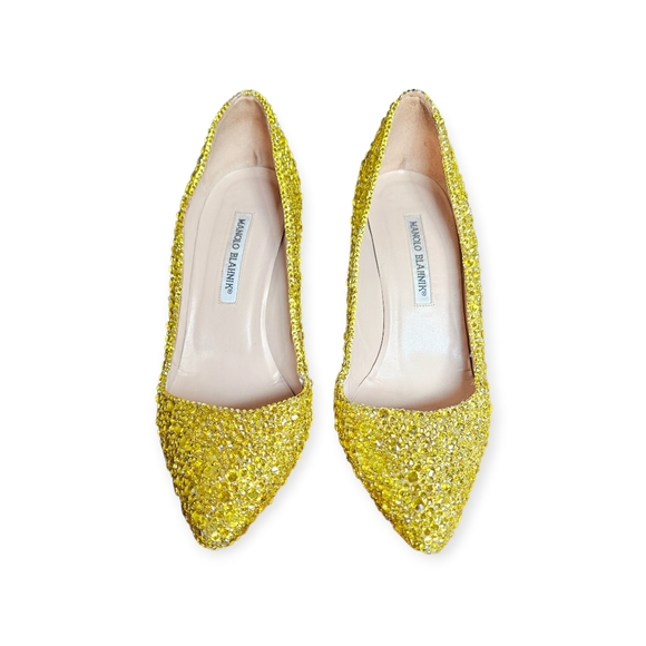 Manolo Blahnik Custom Yellow Strassed Rhinestone Heels Size 38.5